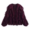Ropa de Mujer Transfronteriza 2025 Moda Europea y Americana Nuevo Diseño Camisa Decorativa de Volantes en Capas con Cuello en V B88827
