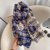 Bufanda de Cachemira Imitada de Doble Cara con Camelia Estilo Tweed para Mujer Invierno Nueva Bufanda Cálida Engrosada Chal Exterior Acondicionado