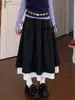 Falda midi de mezcla de lana con ribete de encaje para mujer, con diseño de cintura de corbata, detalles de patchwork y una favorecedora silueta en A, perfecta para primavera y otoño, y diseñada para estilizar la figura