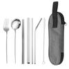 Acero Inoxidable 304 Vajilla Conveniente Set de Pajita Tenedor Cuchara Palillos Viaje al Aire Libre Set de Siete Piezas Amazon Venta Caliente