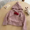 Camiseta de rayas con capucha y estampado de dibujos animados para niños Ningli, una sudadera de otoño elegante y suave con mangas largas para niñas