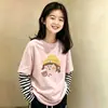 Camiseta de manga larga para niña, nueva y elegante de otoño 2026, top de retazos a rayas, base de algodón puro, imitación de dos piezas para niños mayores