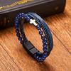 Pulseira Masculina Multicamadas Tecida à Mão Estilo Vintage Quente Transfronteiriça Pedra Natural Couro Pulseira Masculina Pulseira de Contas de Couro