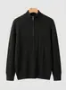 Suéter de Punto con Media Cremallera para Hombre Otoño e Invierno Tejido de Canalé Vertical Capa Base de Cuello Alto para Hombre Top Casual