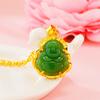 Nuevo estilo imitación piedra jade Hetian tarjeta Buda imitación colgante oro 24k femenino incrustado imitación Jaspe Maitreya Buda arena dorada fábrica mayoreo