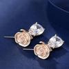Novos brincos de moda retrô de luxo leve em formato de gota de chuva de rosa para mulheres, agulha de prata S925, design de temperamento nicho, joia para orelha
