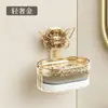 Jabonera con forma de mariposa, para montar en la pared, no requiere taladrar, diseño de doble capa, con esponja incorporada y bandeja de drenaje para el baño