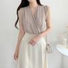 Actualización de Tallas en Stock Camisa de Verano Francesa Sencilla con Cuello en V sin Mangas para Mujer, Top Adelgazante y Versátil para Mujer