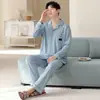 Pijama 100% Algodão Masculino, Novo Conjunto de Duas Peças para Casa Outono, Cardigã de Manga Longa com Calça Longa e Gola Reversível