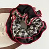 Elástico de Cabelo de Renda Xadrez Doce Coreano Vermelho Xadrez Azul Jeans Design Contrastante Corda para Coque de Cabelo para Mulheres