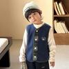 [Procesamiento Personalizado] Chaleco de Otoño/Invierno para Niños con Diseño Bloque de Color y Estampado de Oso, Nuevo Chaleco Cálido de Felpa para Otoño