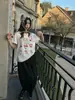 Camiseta de Manga Curta de Algodão Puro Pelúcia Estilo Europeu e Americano Camiseta Feminina de Algodão Puro Estampada de Meia Manga Top Roupas com Estilo Elegante e Fashion de Hong Kong
