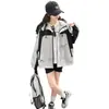 Chaqueta con Capucha de Bloques de Color de Moda para Niñas Primavera y Otoño 2026 Nueva Cortavientos Infantil de Otoño con Cremallera y Parches de Color Contrastante