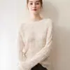 Con una belleza brumosa_Gasa Herbalife~Tejido de Punto de Seda y Cachemira para Mujer Cuello Redondo Punto Calado Abanico Suéter Delgado