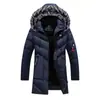 Chaqueta de algodón de longitud media para hombre en otoño e invierno, con forro polar, engrosada, cuello grande de pelo, con capucha, estilo coreano, cálida, acolchada, abrigo moderno