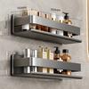 Estante de almacenamiento para cocina, estante para condimentos, color gris pistola, almacenamiento de botellas y frascos sin perforaciones, estante multifuncional para condimentos montado en la pared.