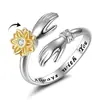Explosiones Transfronterizas Anillo Giratorio de Girasol Ajustable de Plata con Diamante Simple Estilo Mori Manos Abrazando Anillo para Dedo