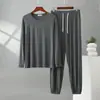 Conjunto de Duas Peças de Camiseta e Calça de Pijama Modal Masculino para Primavera e Outono Simples Casual Roupa de Casa Pode Ser Usado Fora Manga Longa Calça Longa com Punho