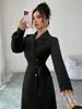 Ropa Femenina Transfronteriza Europea y Americana Otoño/Invierno 2026 Solapa Manga Larga Cintura Ceñida Larga para Viaje Estilo Traje Gabardina Abrigo