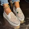 Sapatos Rasos Casuais com Strass para Comércio Exterior Transfronteiriço de Grande Tamanho Novos para Mulheres Outono 2025 Mocassins Slip-On com Solado Grosso