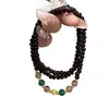 Pulsera de Tres Círculos Estilo Chino con Incrustaciones de Cristal Rojo Granada de Buena Suerte Temperamento Retro Trenzada Pulsera de Mejor Amiga