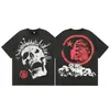 2025 Camiseta Casual Holgada Retro de Manga Corta Unisex Tendencia Americana High Street Estrella del Infierno Infierno Estampado Pesado