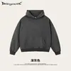 Estilo callejero retro americano marca de moda sudadera con capucha de peso pesado de algodón puro cepillado, corte holgado, hombros caídos, corte cuadrado para hombre