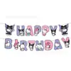 Nuevo Set de Decoración para Fiesta de Cumpleaños Infantil Tema Kuromi Sanrio Banderín de Tirar Plato de Papel Vaso de Papel Servilleta Mantel