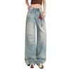 Pantalones de pierna ancha estilo machete, color claro retro, con rotos, pliegues y lavado de industria pesada, nuevos de verano, estilo americano