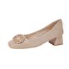 G500-46 Sapatos de Salto Grosso Femininos Couro Genuíno Quadrado Boca Rasa Strass Branco Sapatos de Casamento Sapatos de Trabalho de Salto Alto para o Dia a Dia Transfronteiriço