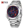 Reloj de Moda OFNS Esqueleto de Coche Rotación 360 grados Reloj para Hombre Tendencia Más Vendido Versátil para Estudiantes Reloj de Cuarzo
