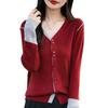 Cárdigan de Punto de Lana Peinada con Cuello en V Estilo Nuevo Primavera 2025 Diseño de Color en Contraste Chaqueta Falsa de Dos Piezas para Mujer