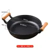 Sartén de Hierro Fundido con Mango de Madera, Sin Recubrimiento, para Freír, Cocinar al Vapor, Hacer Panqueques, Saltear, Antiadherente, para Asar Carne, Freír Empanadillas