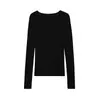 Blusa de tricô de peça única sem costura com fio Yangzi de 18 pontos, corte justo, gola redonda grande, manga longa, com base de lã modeladora para mulheres