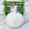 Llavero con bola de pelo de unicornio de PU de doble cara, colgante para bolso de niña, juguete para coche, venta al por mayor de fábrica
