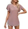 Ropa de mujer europea y americana 2024 Verano nuevo Amazon blusas de mujer color liso hueco cuello en V manga con volantes casual camiseta