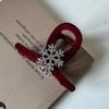Novo e doce super brilhante strass floco de neve ano novo laço vermelho grampo de cabelo franja clipe todos os acessórios de cabelo para mulheres