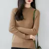 Suéter canelado 100% algodão puro para mulheres, gola semimanga alta, base justa, modelagem que afina a silhueta, quente, top estiloso
