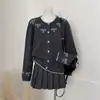 Cardigan de Tricô Jacquard com Laço Color-Blocking Estilo Coreano Outono e Inverno Novo Gola Redonda Elegante Redutor de Idade Versátil Casaco Suéter para Mulheres