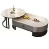 Mesa de centro em rocha sinterizada estilo nórdico, mesa de centro para sala de estar, design moderno e minimalista, novo modelo 2026, formato oval, adequada para apartamentos pequenos