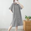 Vestido Casual Listrado Artístico de Caimento Solto Jovem Design Estilo Coreano Camisa de Comprimento Médio para Mulheres