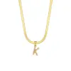 Joyería Popular Transfronteriza Europea y Americana con Colgante de Letra para Mujer Acero Inoxidable Chapado en Oro de 18 Quilates Cadena de Serpiente Plana Collar con Letra de Perla