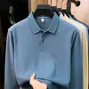 Camisa polo de manga larga de algodón piqué hexagonal puro para hombre, nuevo estilo otoño 2026, cuello camisero, color liso, camiseta casual y transpirable para hombre