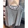 Camiseta Retro de Rayas con Cuello en V Holgada de Manga Larga Estilo Old Money para Hombres y Mujeres Moda Otoño Versátil Casual Capa Base Transpirable