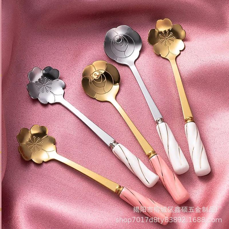 玫瑰樱花勺陶瓷柄