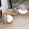 Móveis de Rattan para Jardim Externo Mesa de Café Pequena e Cadeiras para Varanda Pátio Aberto Resort de Villa Proteção Solar Sofá Externo