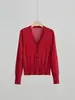 Cárdigan de Punto Personalizado Otoño/Invierno 2026 100% Lana Pura con Cuello en V, Estilo Vintage, Color Sólido, Ajuste Holgado para Mujer