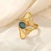 Anel Retro de Aço Inoxidável Europeu e Americano Mais Vendido Anel Banhado a Ouro para Mulheres Simples e de Alto Padrão Ins Anel Aberto Assimétrico