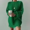 Comercio Exterior Europeo y Americano Transfronterizo Otoño e Invierno 2026 Nuevo Jersey de Punto Holgado Color Sólido Cuello Redondo Dobladillo Deshilachado para Mujer