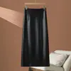 Nova Saia de Couro Haining Outono/Inverno 2026 para Mulheres, Saia Lápis de Pele de Ovelha Emagrecedora de Cintura Alta, Meia Saia Elegante e Sexy